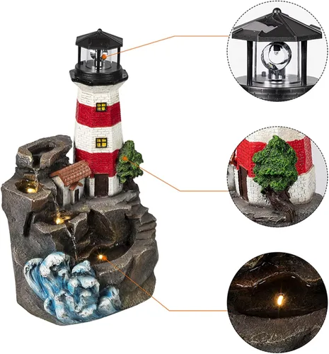 Miniatura 3 de Ferrisland Fuente de agua de 5 niveles con tronco de árbol, fuente grande con luces LED y bomba, 39.8" de alto, fuente independiente