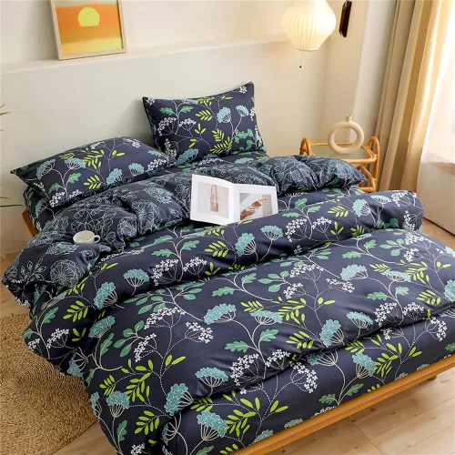 Miniatura 3 de Koudi Juego de funda de edredón floral botánica, tamaño individual, color azul marino, verde, ramas de plantas, reversible, juego de ropa de cama