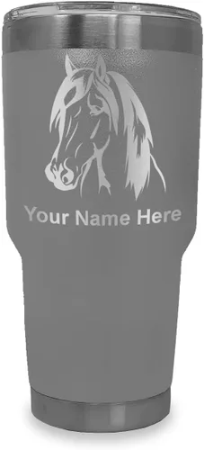 Miniatura 39 de LaserGram Vaso aislado al vacío de 20 onzas, cabeza de caballo 1, grabado personalizado incluido (negro)