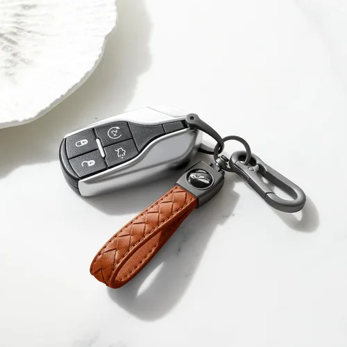 Miniatura 6 de Llavero con mosquetón, llavero universal de cuero tejido resistente hecho a mano, llavero de automóvil con giro giratorio de 360 grados y anillo
