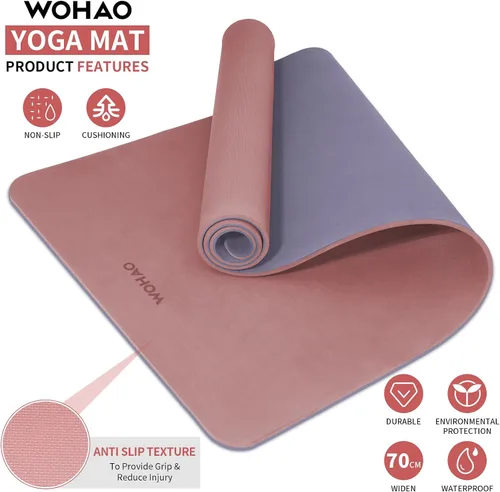 Miniatura 2 de Tapete de yoga extra grueso de 0.315 pulgadas, 72 x 28 pulgadas, tapete de ejercicio antideslizante, reversible de 2 lados de doble