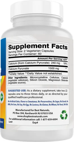 Miniatura 4 de Piruvato de calcio 750 mg 120 cápsulas por Best Naturals (paquete de 2)