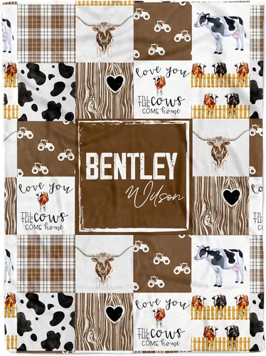 MDPrints - Mantas de bebé personalizadas de vaca para niños, manta personalizada con nombre de bebé, regalo personalizado para recién nacido,