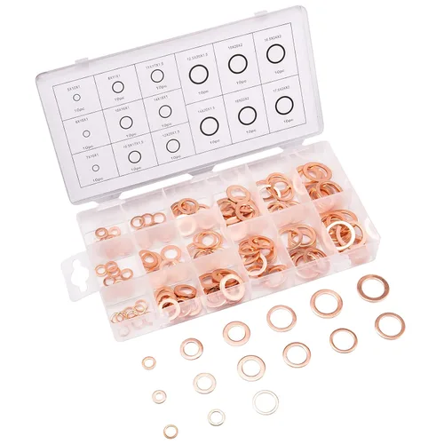 Miniatura 4 de Toolwiz Juego surtido de 150 piezas de arandelas de cobre de 15 tamaños M17.5-M5, anillo plano, tapón de sumidero, arandela aplastante, tapón