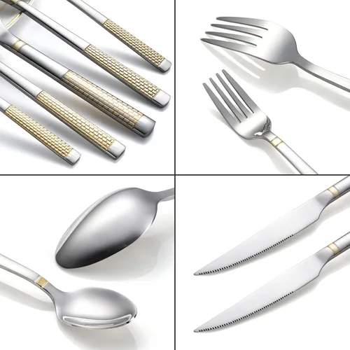 Miniatura 3 de Juego de cubiertos de acero inoxidable de 20 piezas para 4 utensilios de cocina, incluye tenedores, cucharas, cuchillos para el hogar, restaurante