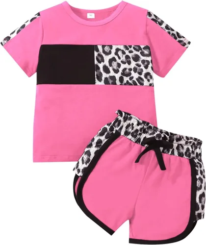 Miniatura 16 de Ropa de verano para niña, camiseta de manga corta para bebé, pantalones cortos, estampado de leopardo, camuflaje, de 18 meses a 6 años
