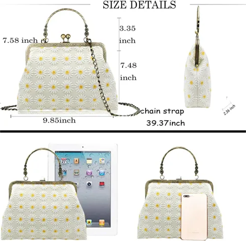 Miniatura 14 de Bolso floral con asa superior, bolso de noche Kiss Lock para mujer, bolso vintage