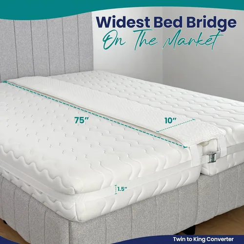 Miniatura 4 de Kit Convertidor de Puente de Cama de 25 cm Extra Ancho de Individual a King - Relleno de Hueco de King Dividido para Cama Ajustable - Conector