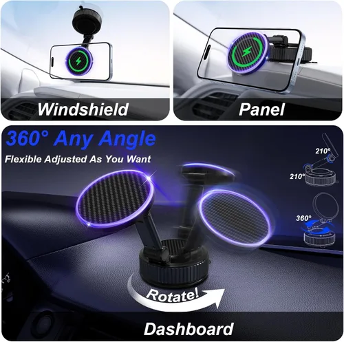 Miniatura 6 de Soporte magnético de carga de teléfono para automóvil - Soporte magnético de teléfono actualizado al vacío de 360°, soporte de teléfono plegable