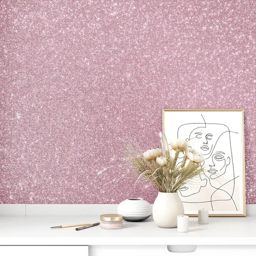 Miniatura 6 de WESTICK Papel tapiz rosa con purpurina para pegar y despegar, papel de contacto con purpurina rosa para armarios y cajones, papel tapiz removible