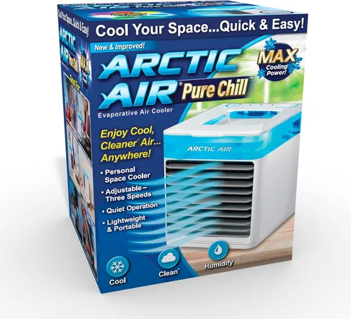 Arctic Air Enfriador de aire evaporativo Pure Chill de Ontel - Potente enfriador de espacio personal de 3 velocidades, silencioso, ligero y portátil