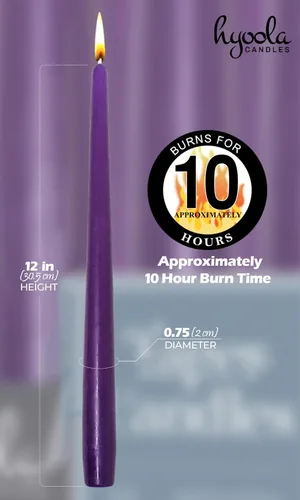 Miniatura 4 de Hyoola Velas cónicas altas – Velas cónicas sin goteo color morado de 12 pulgadas – 10 horas de tiempo de combustión – 12