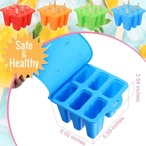 Miniatura 2 de Hoolerry Juego de 4 moldes de silicona para paletas de hielo, moldes reutilizables para helado con 200 palos de madera, máquina de reventar de fácil