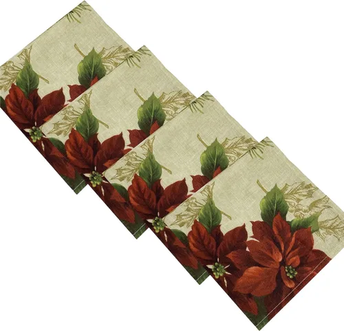 Elrene Home Fashions Servilletas festivas de tela de flor de pascua, 17 x 17 pulgadas, juego de 4