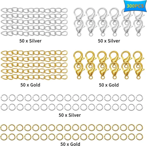 Miniatura 2 de 100 cierres de pinza de langosta y 100 cadenas extensoras con 100 anillos de salto abiertos, anillos de extensión extraíbles para collares