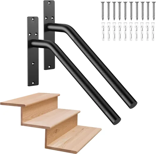 Munzong - Paquete de 2 pasamanos de escalera de 16 pulgadas para escalones de 1 a 3 escalones, barandilla de acero inoxidable negra para escaleras,