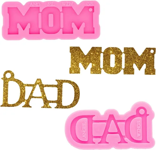 Miniatura 8 de Juego de 2 moldes de silicona para llavero de palabras de mamá y papá, moldes de arcilla de caramelo de chocolate para bricolaje, regalos del Día