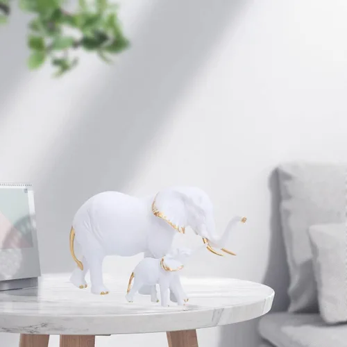 Miniatura 3 de Estatua de elefante de resina, escultura de elefante Feng Shui, adorno de animal para decoración de boda, oficina en casa, oro blanco derecho