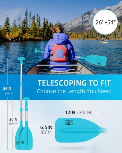 Miniatura 5 de OCEANBROAD Remo telescópico de emergencia de 21''-42'' (requiere ensamblaje)/26''-54'' eje de aluminio para kayak, navegación, piragüismo, tubing
