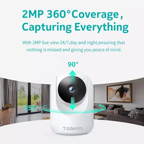 Miniatura 6 de Cámara de seguridad para interiores, cámaras WiFi 2.4G para seguridad del hogar, inclinación panorámica de 355 ° vista vertical de 100 °, detección