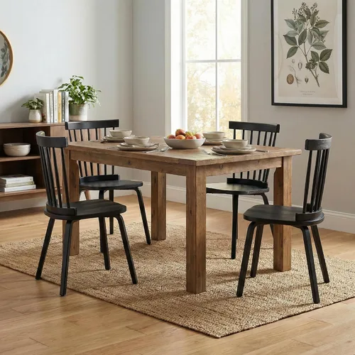 Miniatura 8 de Black Windsor - Juego de 2 sillas de comedor de madera con respaldo de husillo, sillas de comedor de madera maciza para cocina, comedor, sala
