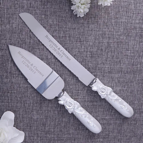Miniatura 3 de Accesorios de boda - Juego de cuchillos y servidores personalizados, rosa en flor