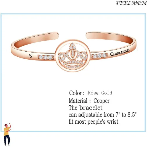 Miniatura 5 de Feelmem 15 cumpleaños regalo para niña corona dulce 15 años Quinceañera collar de membrillo joyería niña dulce 15 cumpleaños joyería 15 cumpleaños