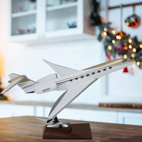 Miniatura 5 de Modelo de avión a escala 1:100 Gulfstream G650 Aviones de simulación a presión para adultos, modelo de resina de 12 pulgadas, entusiastas