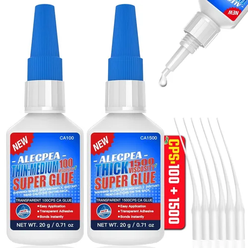 Miniatura 11 de 20g de pegamento CA negro medio-espeso (500 CPS), pegamento super de cianoacrilato premium para madera, vidrio, metal, papel, cuero, plástico