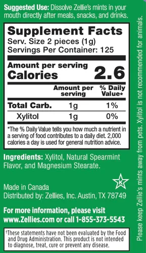 Miniatura 2 de Zellie's - Mentas para el aliento de menta verde 100% xilitol, sin aspartamo, sin gluten, veganas y kosher (250 unidades, paquete de 1)