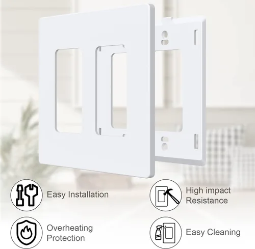 Miniatura 3 de Cubierta de Tomacorriente, Placa de Pared Decorativa sin Tornillos, Cubierta de Enchufe de Interruptor de Luz, Tamaño Estándar de 2-Gang, Blanco