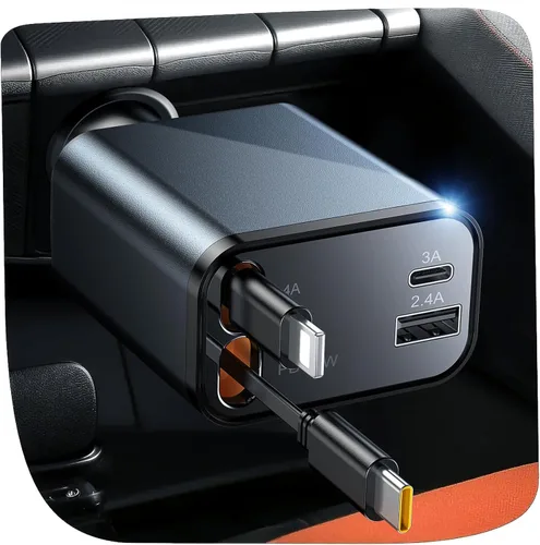 Miniatura 9 de Cargador retráctil para automóvil, cargador rápido 4 en 1, USB C, accesorios de coche para hombres y mujeres, accesorios de automóvil para regalos