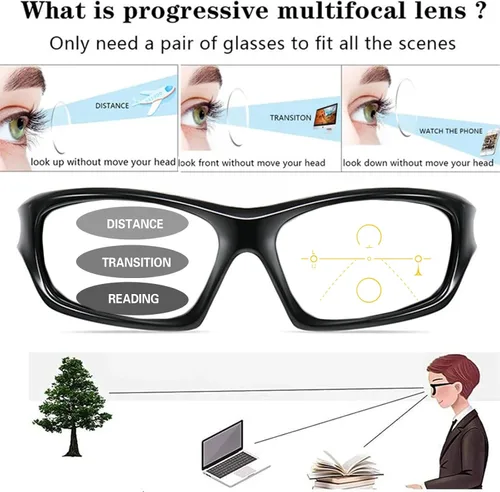 Miniatura 3 de Gafas de lectura multicromáticas progresivas de transición cuadrada para mujeres y hombres