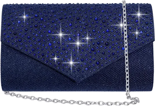 Miniatura 15 de Bolso de noche para mujer, clutch con diamantes de imitación tipo sobre, cartera de mano para fiestas, bodas y graduaciones