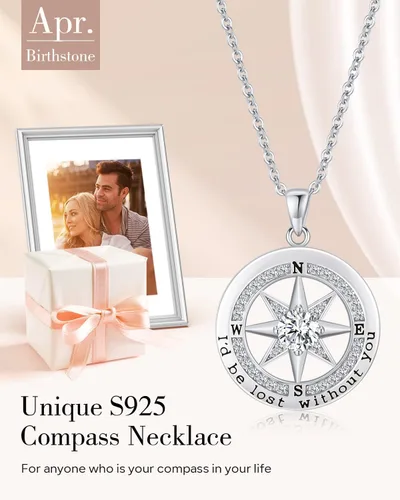 Miniatura 3 de S925 Necklace Gift for Wife Compass Jewelry Women Anniversary Sterling Silver Girlfriend Birthday Gifts for Her Valentines I'd be Lost without You