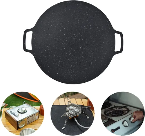 Miniatura 5 de Sartén para barbacoa, parrilla coreana de hierro fundido antiadherente, sartén redonda portátil con asas dobles para el hogar, cocina, camping