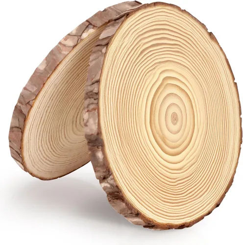 Miniatura 11 de FSWCCK 17 piezas de rebanadas de madera sin terminar para centros de mesa, 5.1-5.5 pulgadas, discos naturales redondos con corteza de árbol