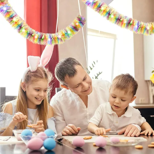 Miniatura 6 de Chuangdi Guirnalda de oropel de Pascua de 16.4 pies con tira de luces LED, guirnalda de alambre metálico con alambre metálico, decoración