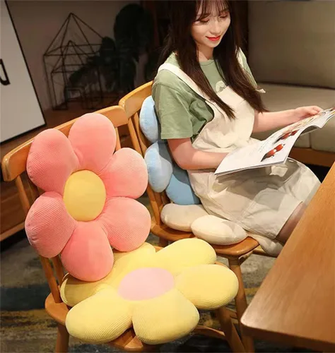 Miniatura 4 de Almohada linda en forma de flor, cojín de flor, almohada de lectura y almohada cómoda y de ocio, cojín de coche (beige/verde, 15.7 in*15.7 in)