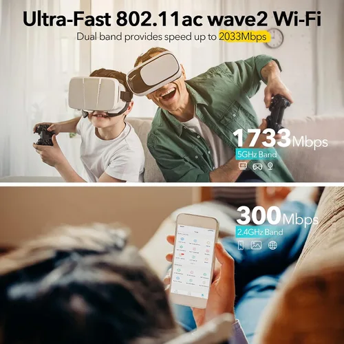 Miniatura 3 de Enrutador WiFi: el enrutador Wi-Fi inteligente AC2100 de doble banda se actualiza a 2033 Mbps (5G) de alta velocidad, cuenta con MU-MIMO, 4 puertos