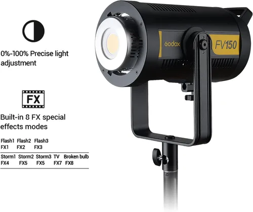 Miniatura 6 de Godox FV150 - Luz LED flash de 150 W 2.4G, sincronización de alta velocidad 1/8000s, CRI96+, TCLI 96+, 12000LUX, 5600 K ± 200 K, 8 modos de efectos