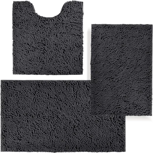 Miniatura 12 de Juego de alfombras de baño de 3 piezas, tapetes de baño para baño antideslizantes, alfombras de baño de felpilla gruesa, suaves y absorbentes, juego