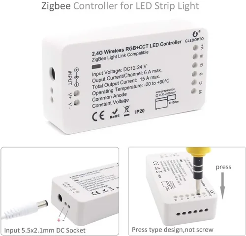 Miniatura 3 de GLEDOPTO Zigbee - Controlador RGBW RGBCCT 5 en 1 de tira de luz LED, compatible con SmartThings Hub, dispositivo Zigbee Zll Link Amazon Alexa Echo