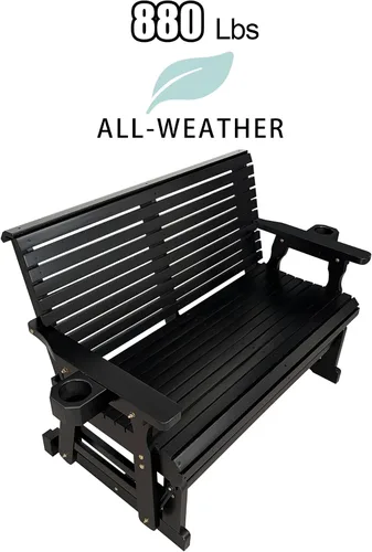 Miniatura 4 de Hamaca de patio Fortune Candy con portavasos, alta parte posterior enrollada y asiento perfilado profundo, resistente de 800 libras (Negro, 2 plazas)