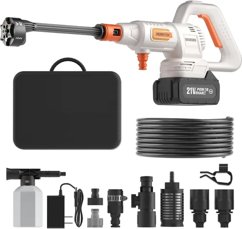Lavadora portátil inalámbrica, lavadora a batería de 1200 PSI con motor sin escobillas, batería, manguera elástica de 23 pies, 3 niveles ajustables;