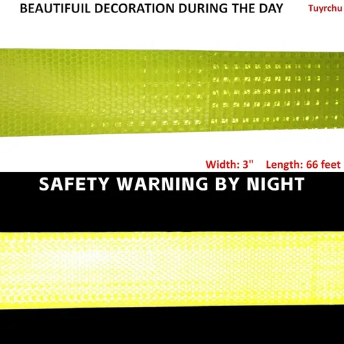 Miniatura 3 de Cinta Reflectante Amarilla Fluorescente para Exteriores Impermeable de 3 Pulgadas de Ancho para Automóviles, Pegatinas Adhesivas de Seguridad