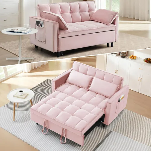 Miniatura 24 de CAPCAEK - Sofá cama convertible 3 en 1, sofá biplaza de terciopelo moderno con cama extraíble, sofá de salón pequeño con respaldo reclinable, negro
