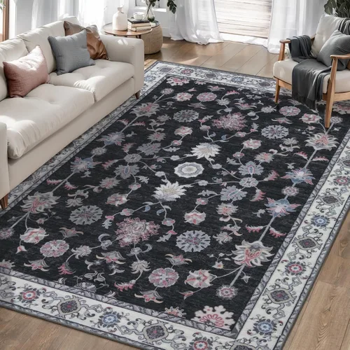 Miniatura 47 de Tangsoo Alfombra lavable para pasillo, antideslizante, 2 x 6 pies, estilo bohemio, floral, vintage, para entrada, suelo suave, para cocina, baño
