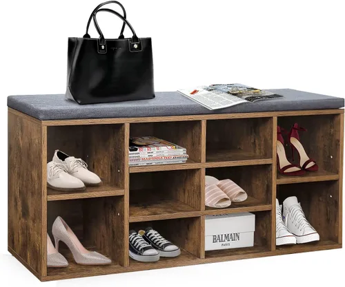 Miniatura 8 de NChanmar Banco de zapatos con cojín, banco de almacenamiento de 3 niveles, banco de zapatos de 10 cubos, organizador de zapatos, estantes ajustables