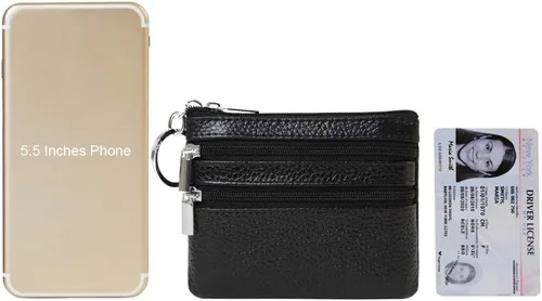 Miniatura 6 de Monedero de cuero auténtico para mujer, con llavero